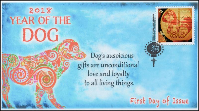 CA18-001, 2018, Year of the Dog, Chinese New Year, Day of Issue, FDC