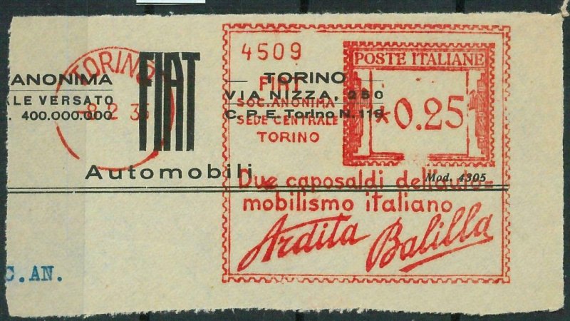 90512 - ITALY - POSTAL HISTORY - RED Mechanical Postmak - FIAT Automobiles  1936