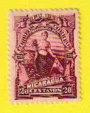 NICARAGUA SCOTT#34 1891 20c ALLEGORICAL FIGURE W/ CORNUCOPIA - MH