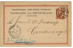 Germany Offices in Turkey 1879 incoming card from Germany, KDP No 1 receiving