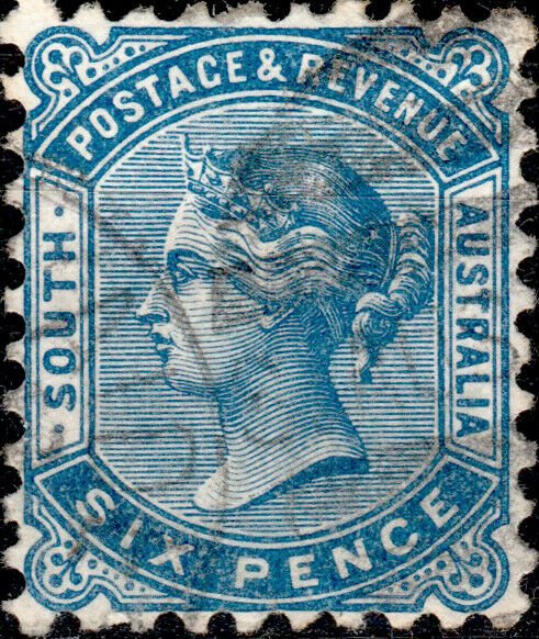 SOUTH AUSTRALIA - 1887 - SG185a 6d blue p.10 - Very Fine Used