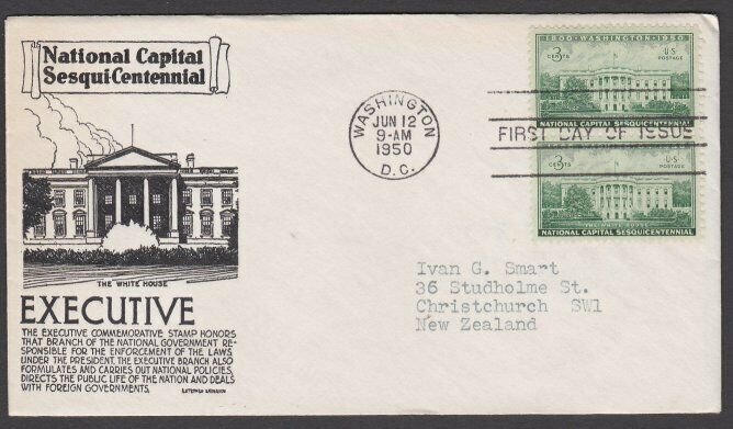 USA 1950 Whitehouse - C Stephen Anderson commem FDC to New Zealand..........M125