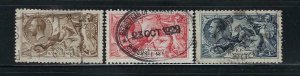 GREAT BRITAIN SCOTT #179-81 1919 BRITANNIA TYPE (SEAHORSES) RETOUCHED - USED