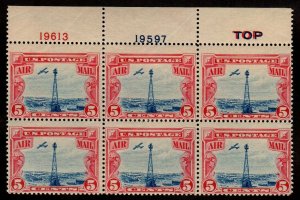  C11 Airmail DOUBLE TOP Plate Block 6 Mint, o.g.,NH (cv$160.00)