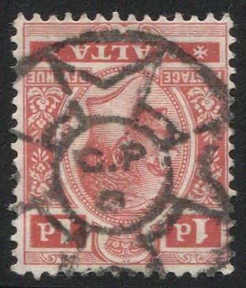 MALTA  1915 Sc 51  1d GV VF, SOTN Maltese Cross / GPO postmark/cancel