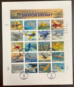 3142 Classic American Aircraft Miniature Sheet of 20 FDC 1997