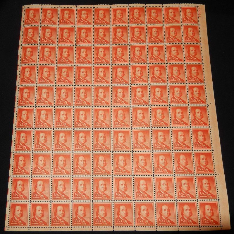 MALACK 1030 1/2c Benjamin Franklin, Full Sheet, F-VF..MORE.. sheet1030