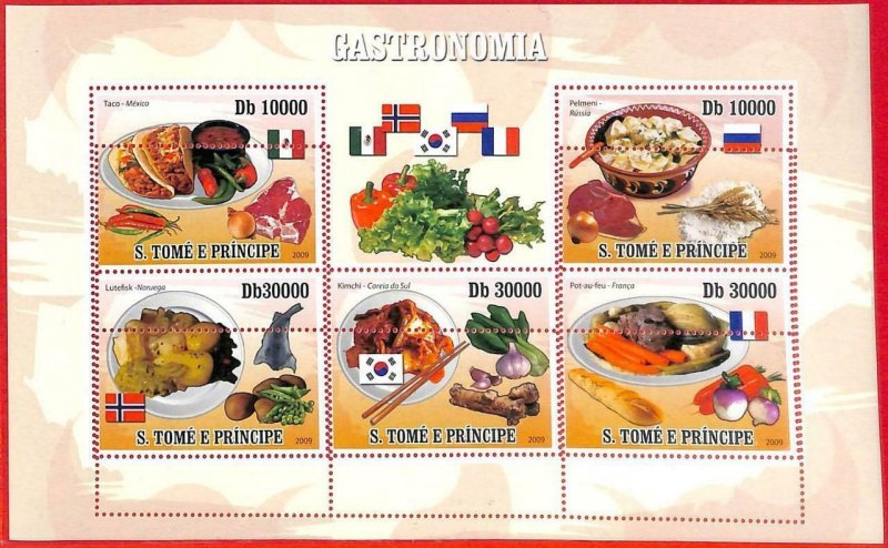 A3456- SAO TOME & PRINCIPE, ERROR MISPERF Miniature s: 2009, Gastronomy, Flags,