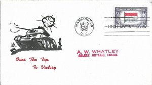 1943 FDC, #912, 5c Overrun Country - Luxembourg, patriotic (tank)