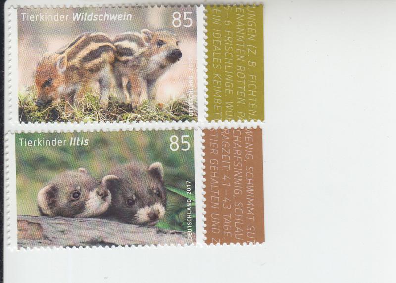 2017 Germany Baby Animals Boar & PoleCat (2) (Scott 2958-59) mnh