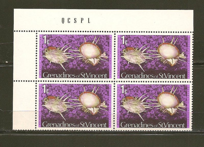 Grenadines of St Vincent Atlantic Thorny Oyster Block of 4 MNH