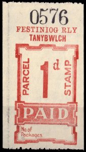 GB / Wales - FESTINIOG RAILWAY Parcel Stamp 1d (Tanybwlch) - Mint -b