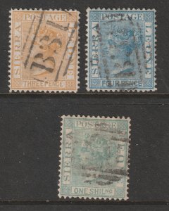 Sierra Leone a used QV 3d ,4d & 1/- crown CC watermark