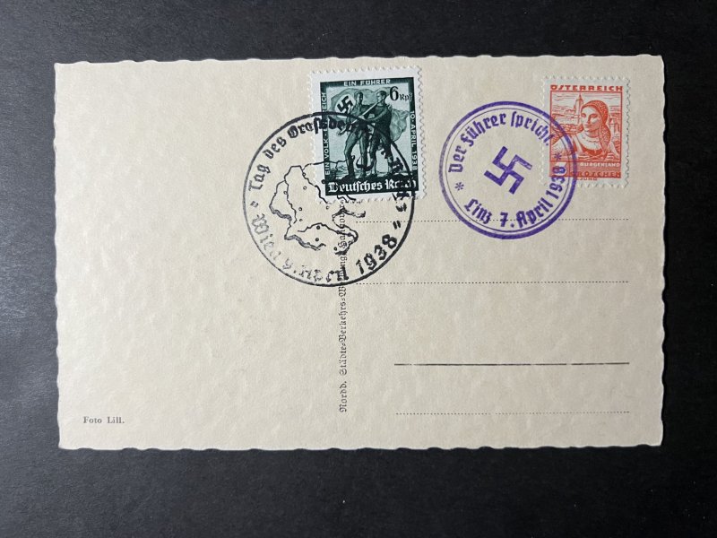 1938 Nazi Germany Postcard Cover Vienna No Address Adolf Hitler Portrait