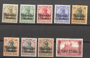 Morocco, 1906 cc with watermark, 9 different MNH stamps, Michel CV 617 Euros