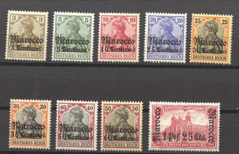 Morocco, 1906 cc with watermark, 9 different MNH stamps, Michel CV 617 Euros