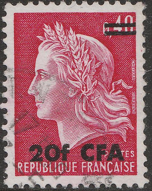 ILE DE LA RÉUNION 1969 Yv.385/Mi.463 20fr CFA/ 40c Marianne de Cheffer Obl. TB