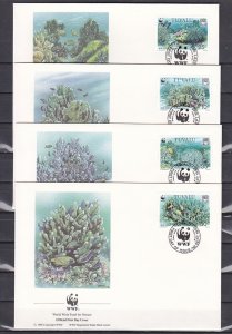 Tuvalu, Scott cat. 617-619. WWF-Coral issue. 4 First day covers. ^