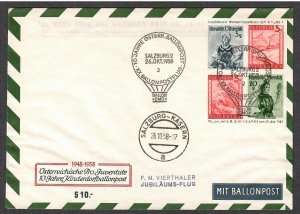 Austria 20th Kinderdorf Balloon Mail Flight 10/26/58 - I Combine S/H