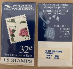 BK178A (2492a) Makeshift PINK ROSE Booklet of 15 32¢ Stamps MNH 1995 Variation