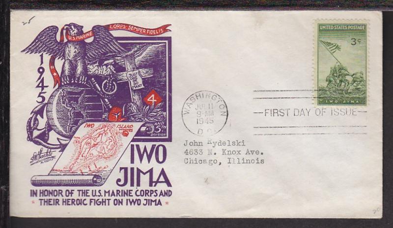 US 929 Iwo Jima 1945 Cachet Craft Typed FDC H134
