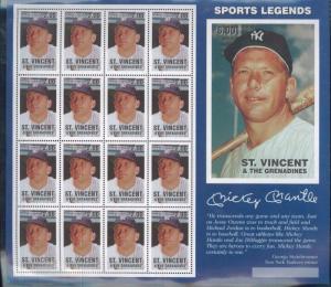 Sports Legends MICKEY MANTLE Commemorative Sheet of 17 MNH - St.VIncent+Gren E44 