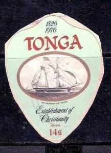 Tonga 1976 14s Odd Shaped, Die cut Ship, Christianity  # 2042