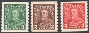 Canada SC#228-230 1¢-3¢ King George V Coil Singles (1935) MNH