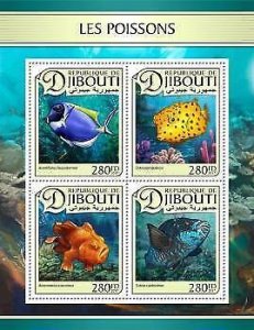 2017 Djibouti Mnh Fishes. Michel Code: 1448-1451  |  Scott Code: 1119
