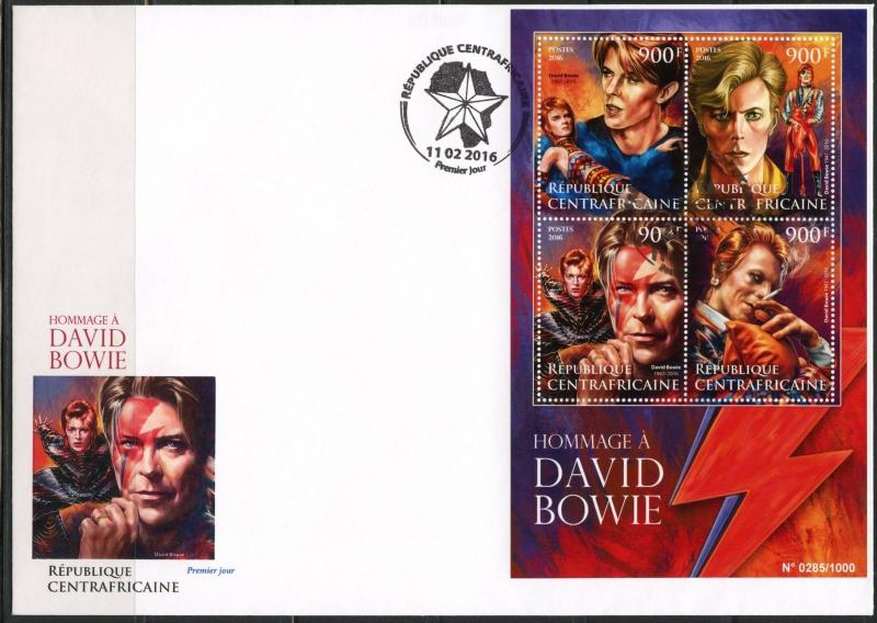 CENTRAL AFRICA 2015 TRIBUTE TO DAVID BOWIE SHEET FIRST DAY COVER