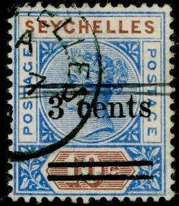 SEYCHELLES SG37, 3c on 10c brt ultramarine & brown, VFU, CDS.