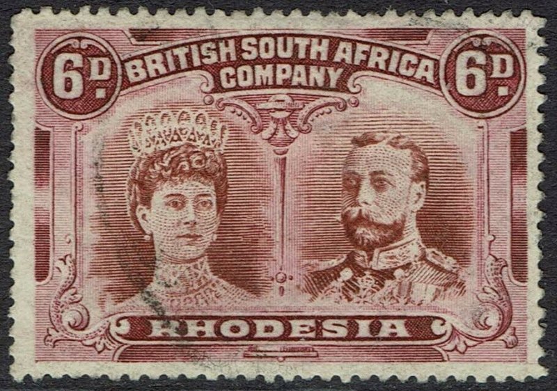 RHODESIA 1910 KGV DOUBLE HEAD 6D PERF 15 USED