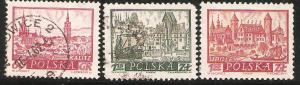 Poland used.  Three stamp set.  Cities & boats 