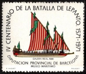 1971 Spain Poster Stamp 4th Centenary Battle Of Lepanto Barcelona Province