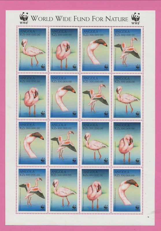 ANGOLA Sc 1058 NH MINISHEET of 1999 - WWF - BIRDS - FLAMINGO 