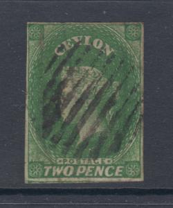 Ceylon Sc 4a used 1857 2p yellow green imperf QV, VF appearing