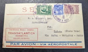 1930 Brazil Airmail First Flight Cover FFC Rio De Janeiro to Jacksonville FL USA