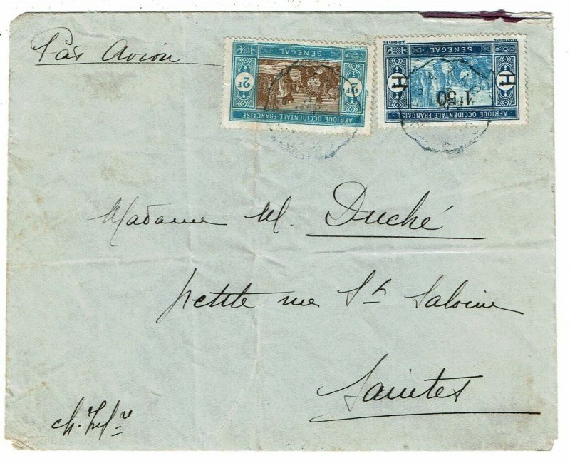 Senegal 1929 Sakao cancel on airmail cover to France