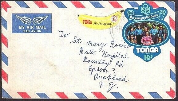 TONGA 1976 cover to NZ - self adhesives - 16s Girl Guides..................32916