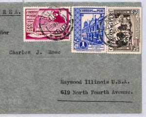PERU Air Mail Cover Lima USA IL Maywood 1938 {samwells-covers}YU100