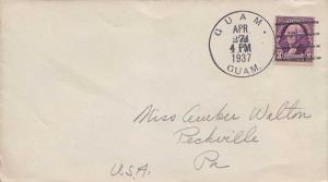 Guam 3c Washington 1937 Guam, Guam to Peckville, Pa.  Philatelic.