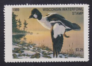 State Hunting/Fishing Revenues: WI - 1989 Duck Stamp  WI-12 - MNH