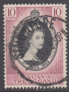 Malaya Trengganu Scott 74 - SG88, 1953 Coronation 10c used