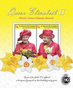 St. Vincent 2016 - Queen Elizabeth II 90th Birthday, Flora - Sheet of 2 - MNH