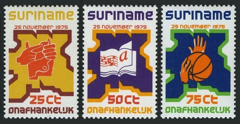 Surinam 424-426, MNH. Mi 702-704. Independence,11.25.1975. Basketball, Industry,