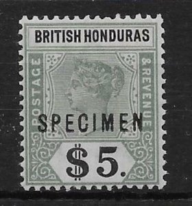 BRITISH HONDURAS SG65s 1899 $5 GREEN & BLACK SPECIMEN MTD MINT