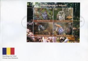 Chad 2018 FDC Mushrooms & Owls 4v M/S Cover Owl Fungi Nature Birds Stamps