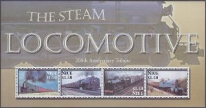 NIUE Sc# 792a-d MNH SHEET of 4 DIFF STEAM LOCOMOTIVES