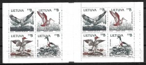 1992 Lithuania Birds of the Baltic booklet with 2 MNH Scott #430a panes of 4