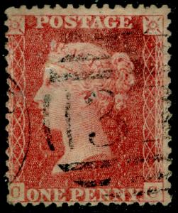 SG38, 1d pale red PLATE 39, LC14, USED. Cat £35. CC